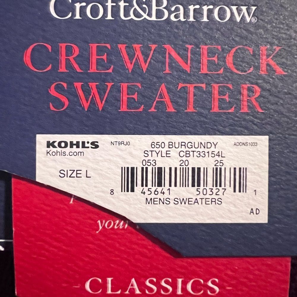 Croft & Barrow Men's Burgundy Crewneck Sweater - Picture 5 of 8
